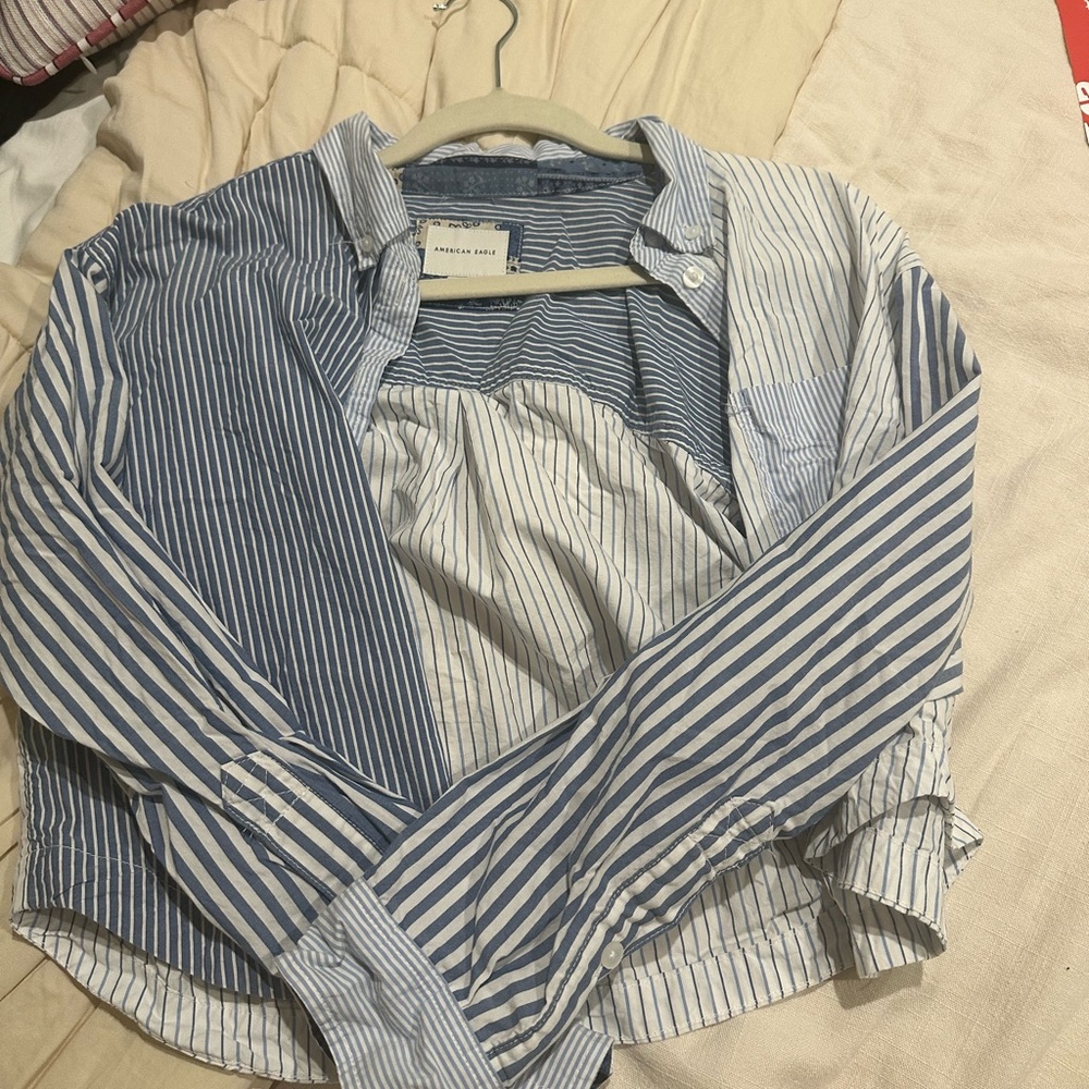 Striped Button-Up Shirt in Blue and White